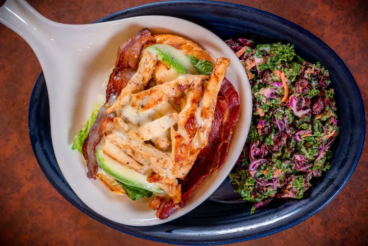 California chicken melt with a kale salad